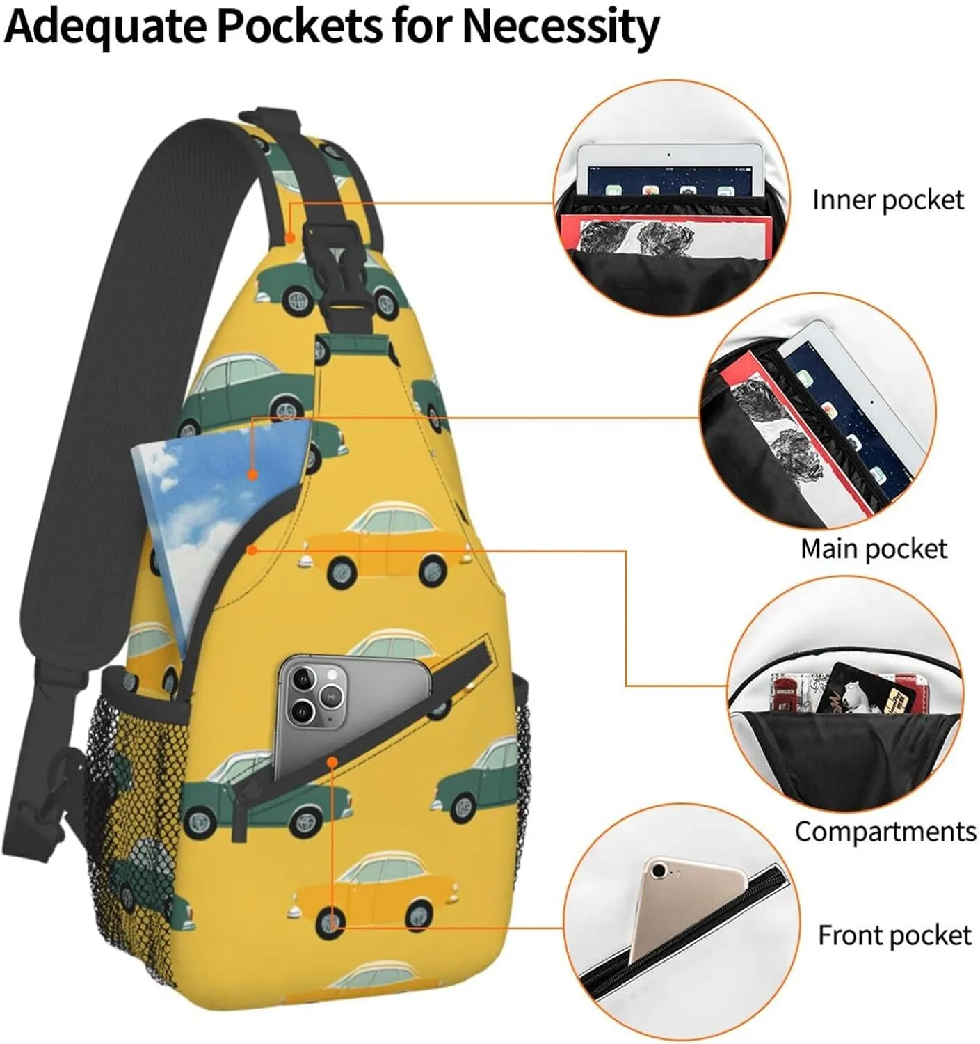 Sling Bag for Women Men Color Is Pink Print Crossbody Shoulder Bag Chest Shoulder Backpack Travel Hiking Daypack, Car Stripes, One Size