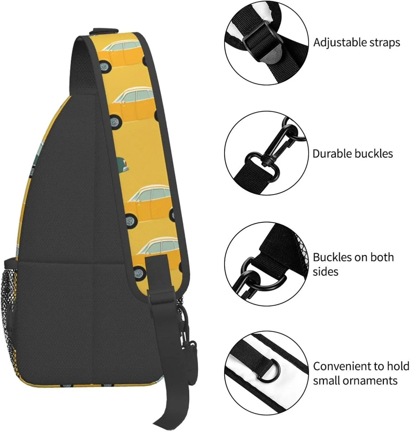 Sling Bag for Women Men Color Is Pink Print Crossbody Shoulder Bag Chest Shoulder Backpack Travel Hiking Daypack, Car Stripes, One Size