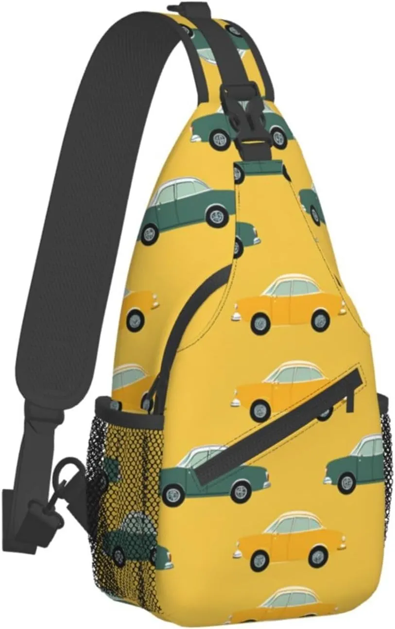 Sling Bag for Women Men Color Is Pink Print Crossbody Shoulder Bag Chest Shoulder Backpack Travel Hiking Daypack, Car Stripes, One Size