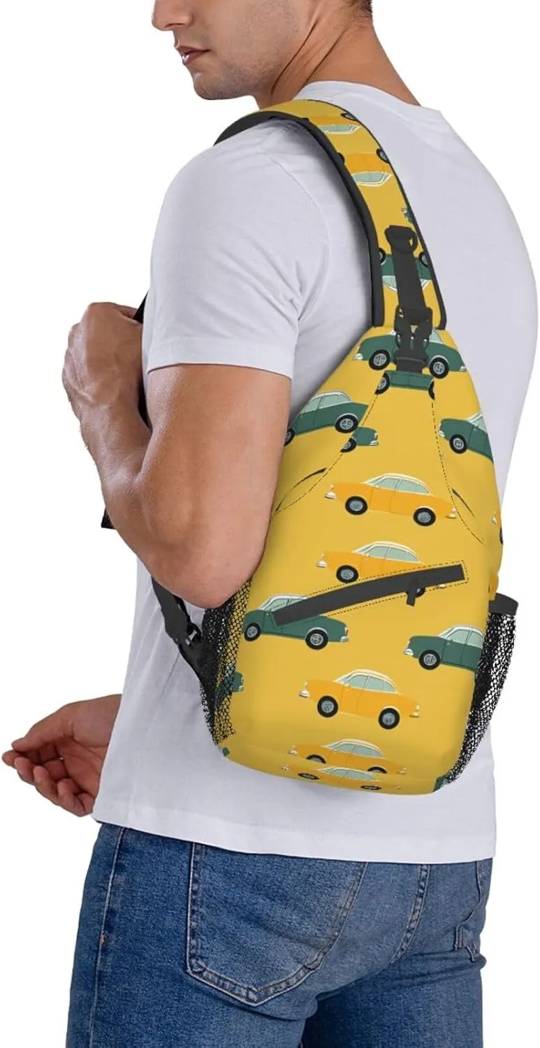 Sling Bag for Women Men Color Is Pink Print Crossbody Shoulder Bag Chest Shoulder Backpack Travel Hiking Daypack, Car Stripes, One Size