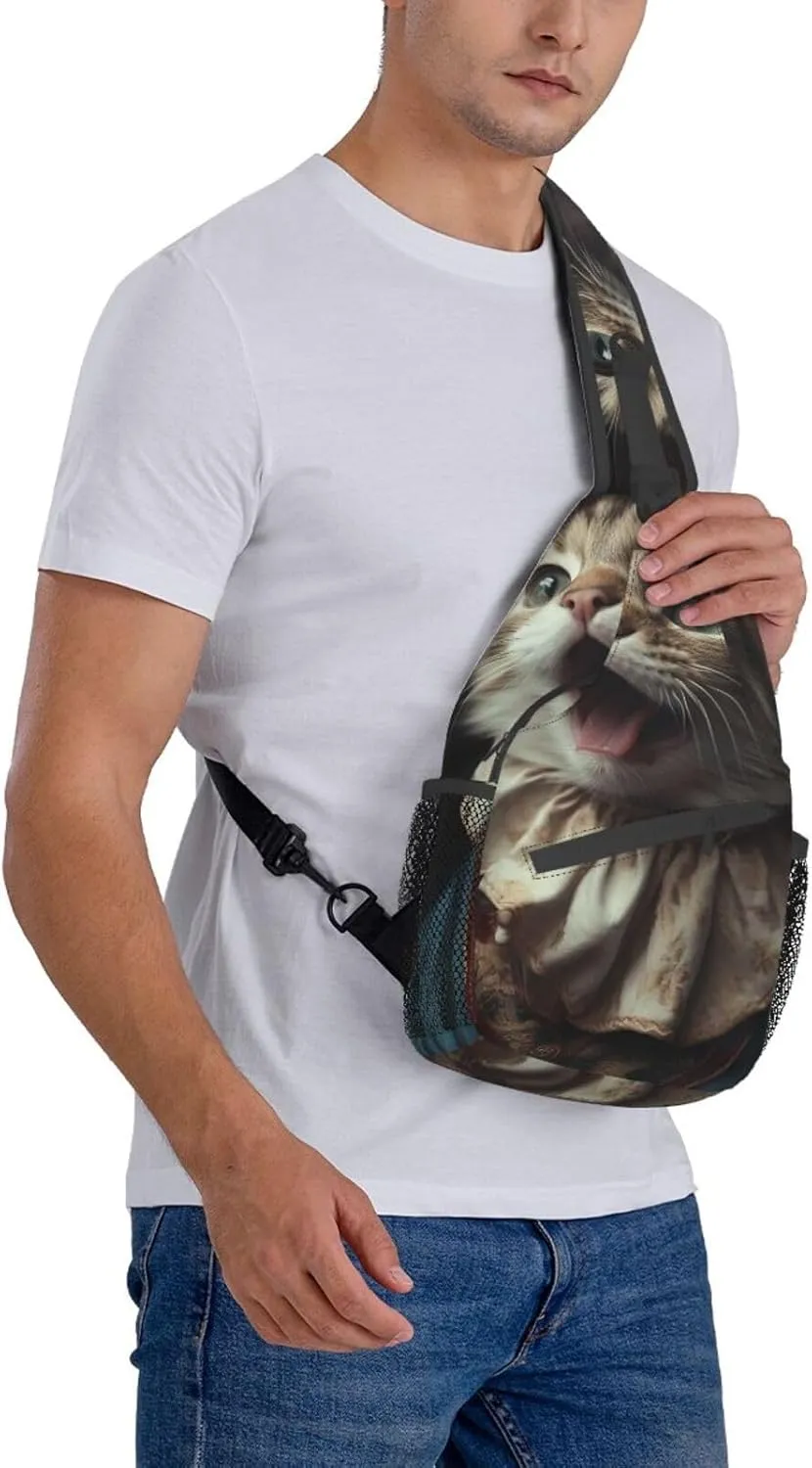 Sling Bag for Women Men Color Is Pink Print Crossbody Shoulder Bag Chest Shoulder Backpack Travel Hiking Daypack, Cat Tongue, One Size