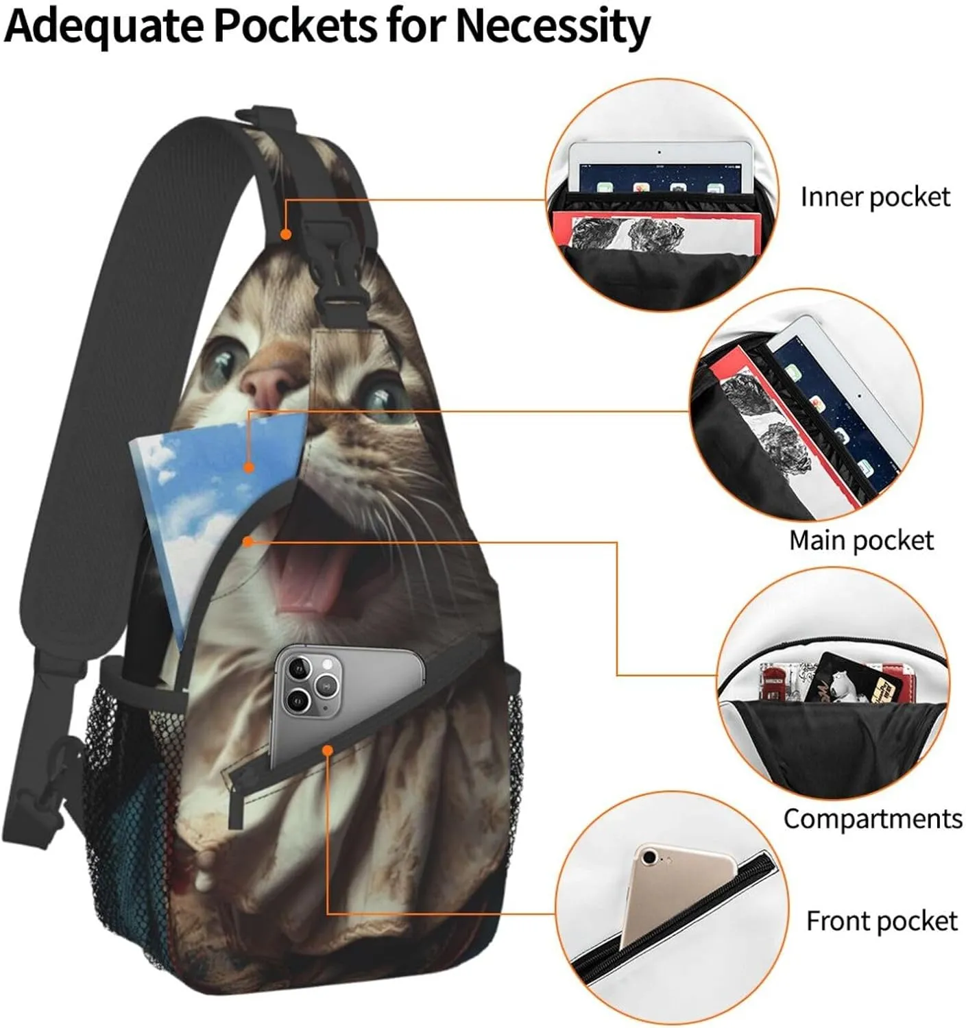 Sling Bag for Women Men Color Is Pink Print Crossbody Shoulder Bag Chest Shoulder Backpack Travel Hiking Daypack, Cat Tongue, One Size