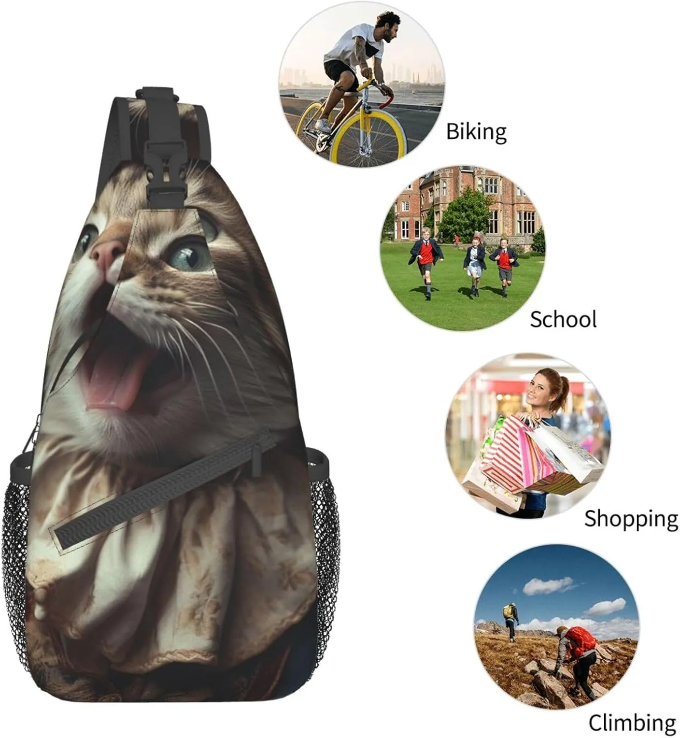 Sling Bag for Women Men Color Is Pink Print Crossbody Shoulder Bag Chest Shoulder Backpack Travel Hiking Daypack, Cat Tongue, One Size