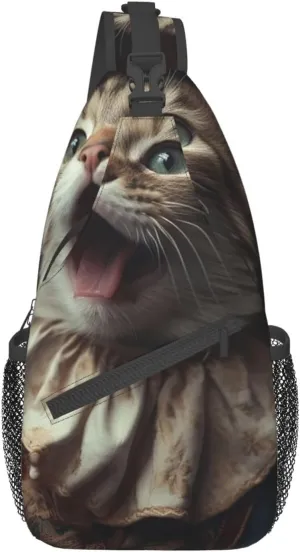 Sling Bag for Women Men Color Is Pink Print Crossbody Shoulder Bag Chest Shoulder Backpack Travel Hiking Daypack, Cat Tongue, One Size
