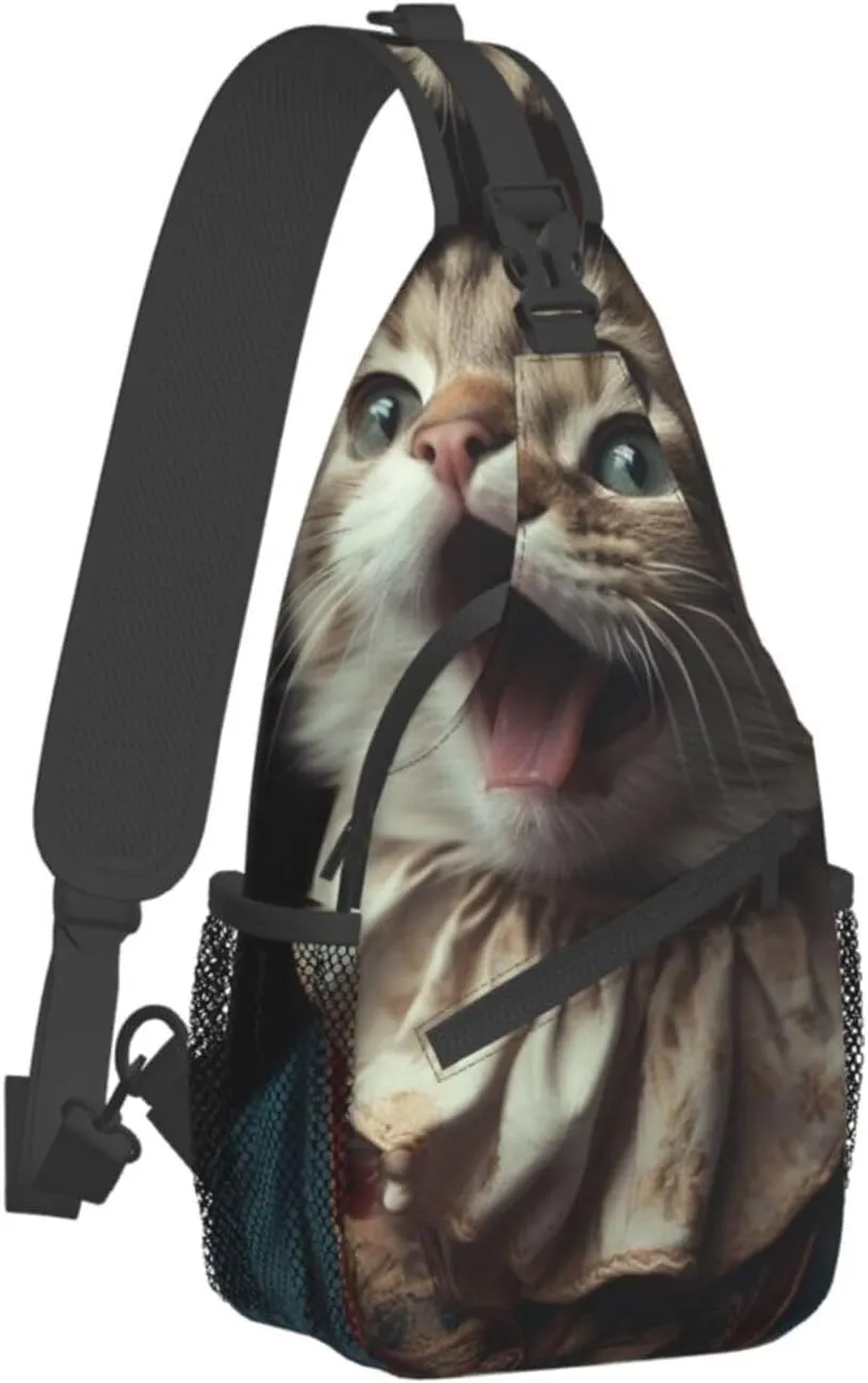 Sling Bag for Women Men Color Is Pink Print Crossbody Shoulder Bag Chest Shoulder Backpack Travel Hiking Daypack, Cat Tongue, One Size
