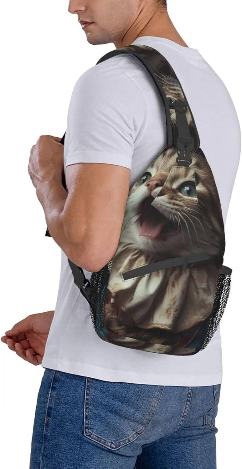 Sling Bag for Women Men Color Is Pink Print Crossbody Shoulder Bag Chest Shoulder Backpack Travel Hiking Daypack, Cat Tongue, One Size