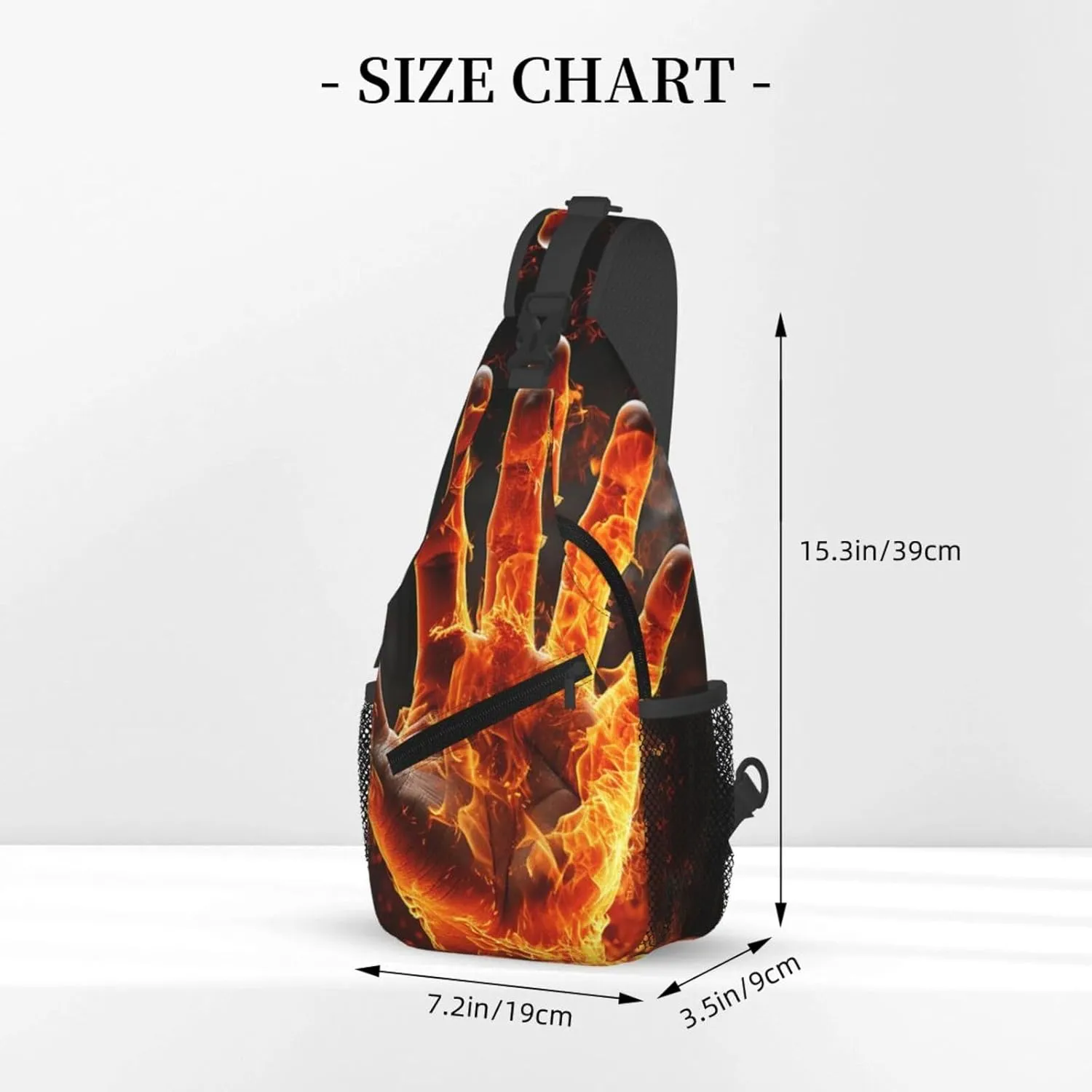 Sling Bag for Women Men Crossbody Bag Sling Backpack Fire Flame Hand Cross Body Bag Adjustable Chest Bag