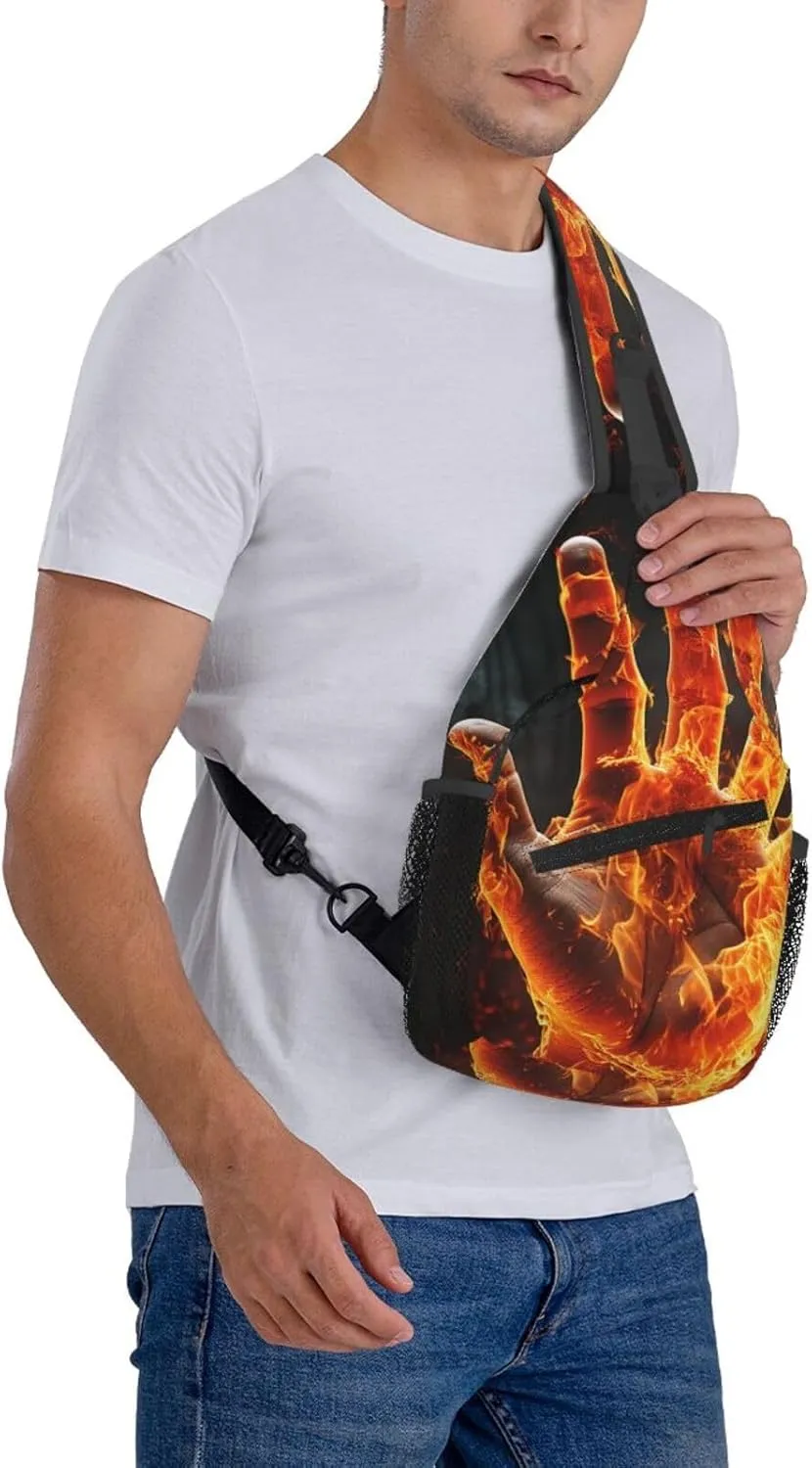 Sling Bag for Women Men Crossbody Bag Sling Backpack Fire Flame Hand Cross Body Bag Adjustable Chest Bag