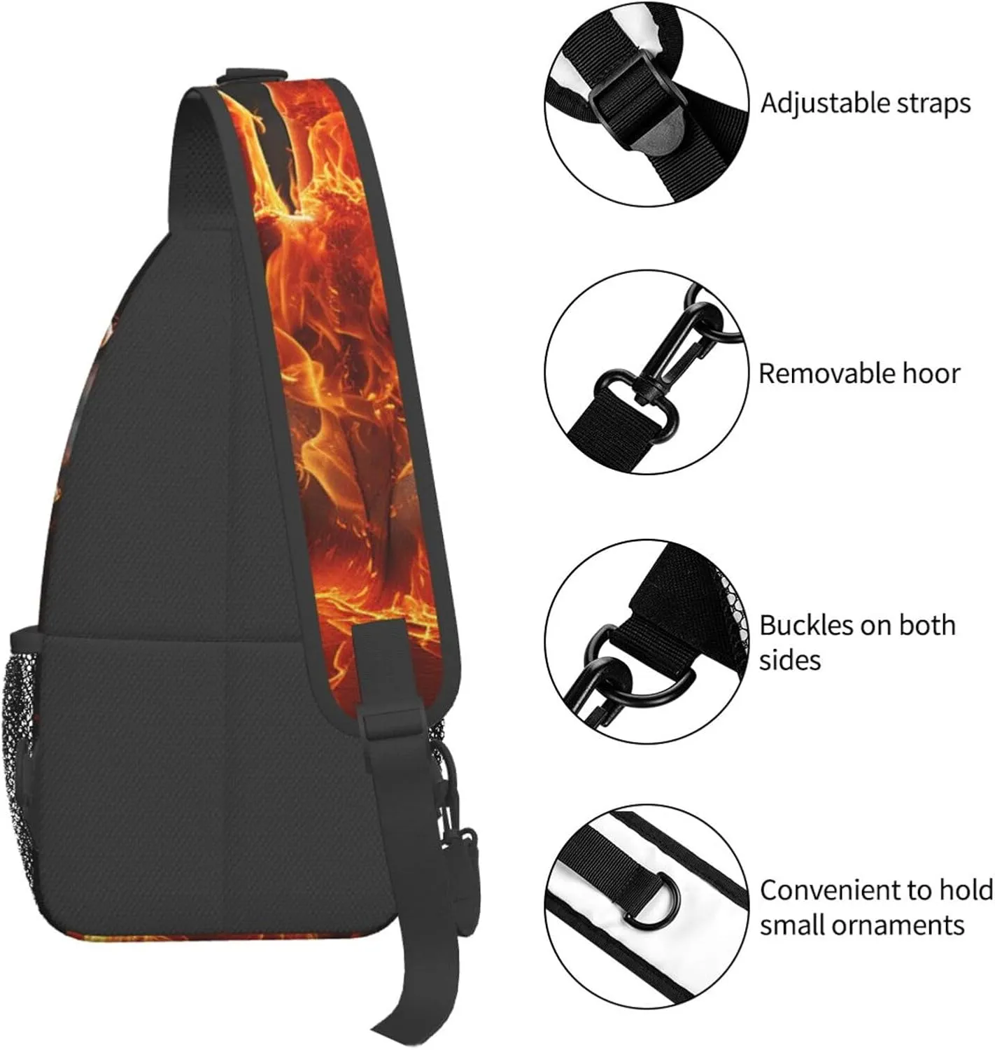 Sling Bag for Women Men Crossbody Bag Sling Backpack Fire Flame Hand Cross Body Bag Adjustable Chest Bag