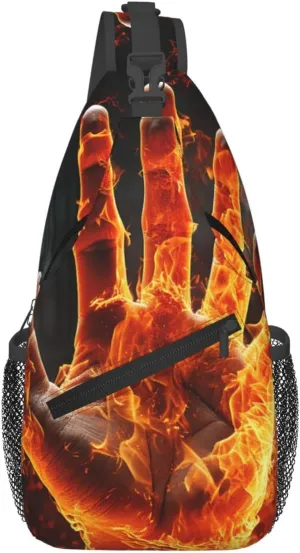 Sling Bag for Women Men Crossbody Bag Sling Backpack Fire Flame Hand Cross Body Bag Adjustable Chest Bag