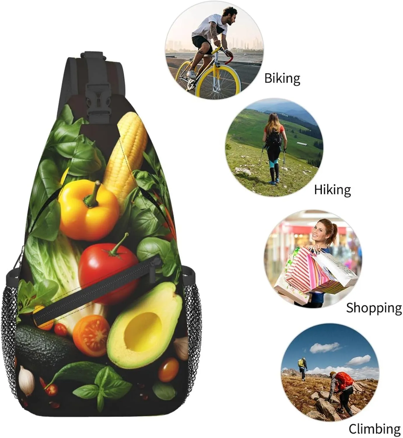 Sling Bag for Women Men Crossbody Bag Sling Backpack Various vegetables Cross Body Bag Adjustable Chest Bag