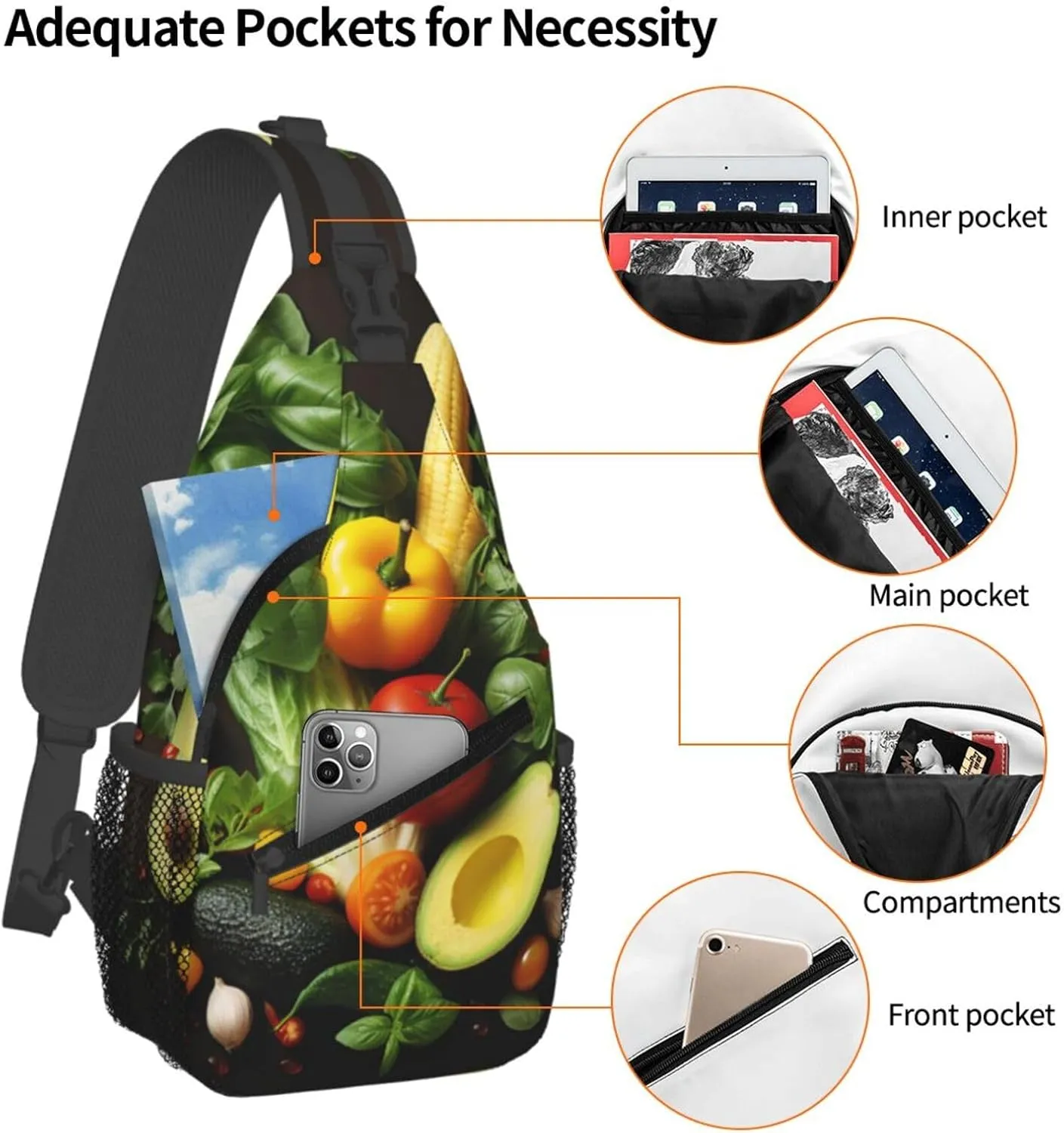 Sling Bag for Women Men Crossbody Bag Sling Backpack Various vegetables Cross Body Bag Adjustable Chest Bag