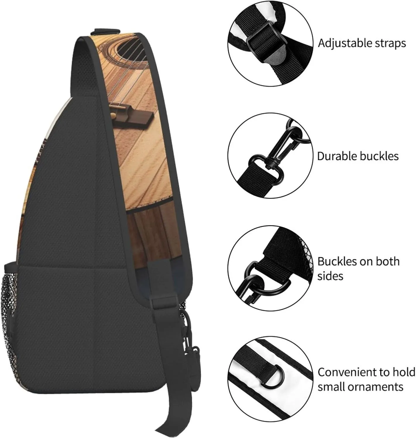 Sling Bag for Women Men Guitar Wooden Cross Chest Bag Diagonally Casual Fashion Travel Hiking Daypack