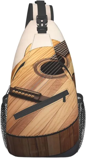 Sling Bag for Women Men Guitar Wooden Cross Chest Bag Diagonally Casual Fashion Travel Hiking Daypack