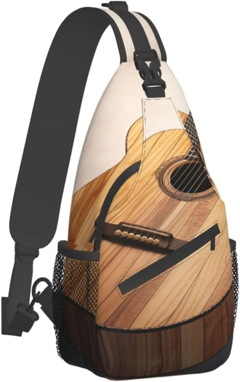 Sling Bag for Women Men Guitar Wooden Cross Chest Bag Diagonally Casual Fashion Travel Hiking Daypack
