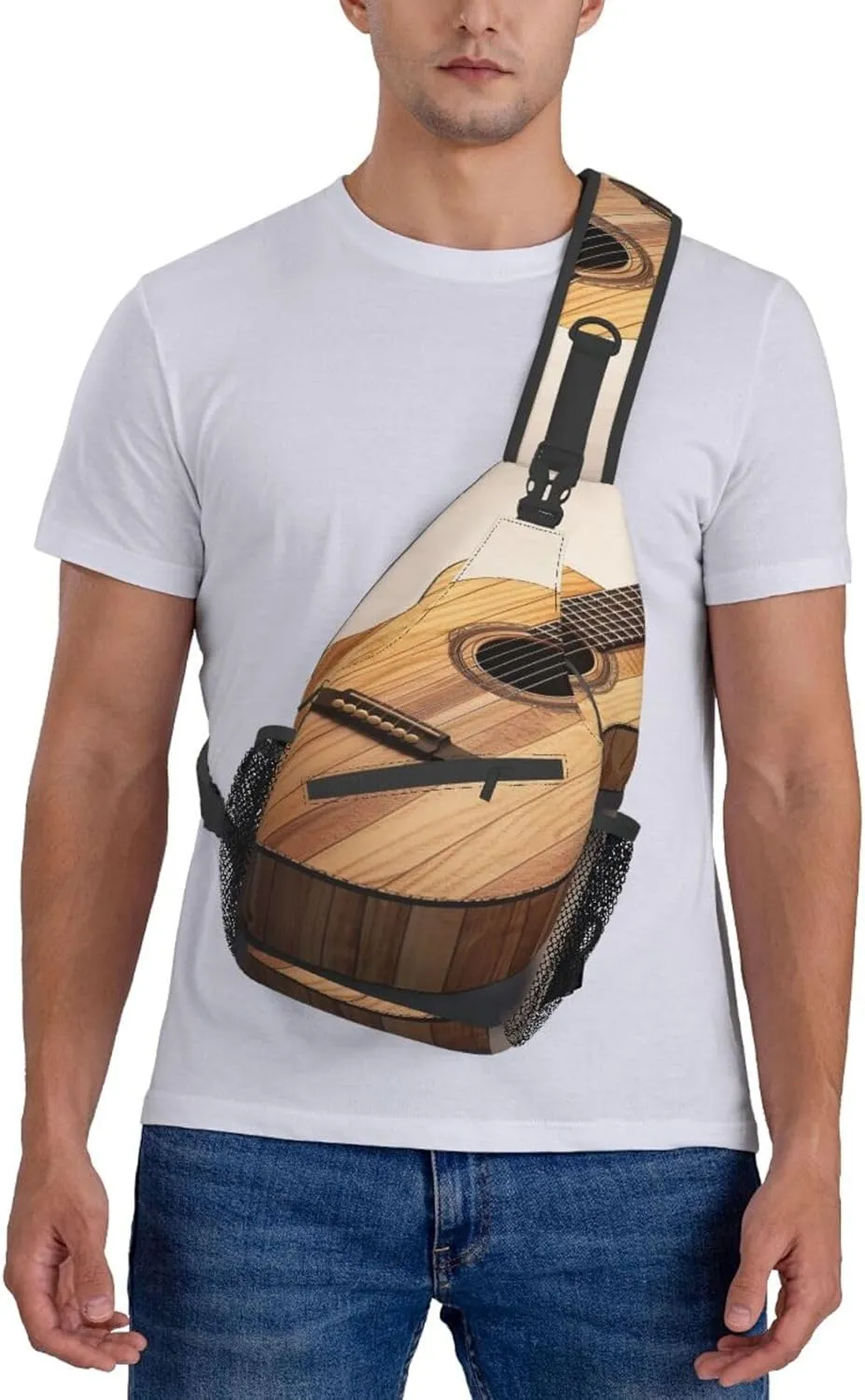 Sling Bag for Women Men Guitar Wooden Cross Chest Bag Diagonally Casual Fashion Travel Hiking Daypack