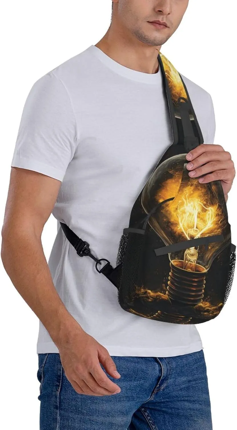 Sling Bag for Women Men Light Orange Print Crossbody Shoulder Bag Chest Shoulder Backpack Travel Hiking Daypack, Light Bulb, One Size