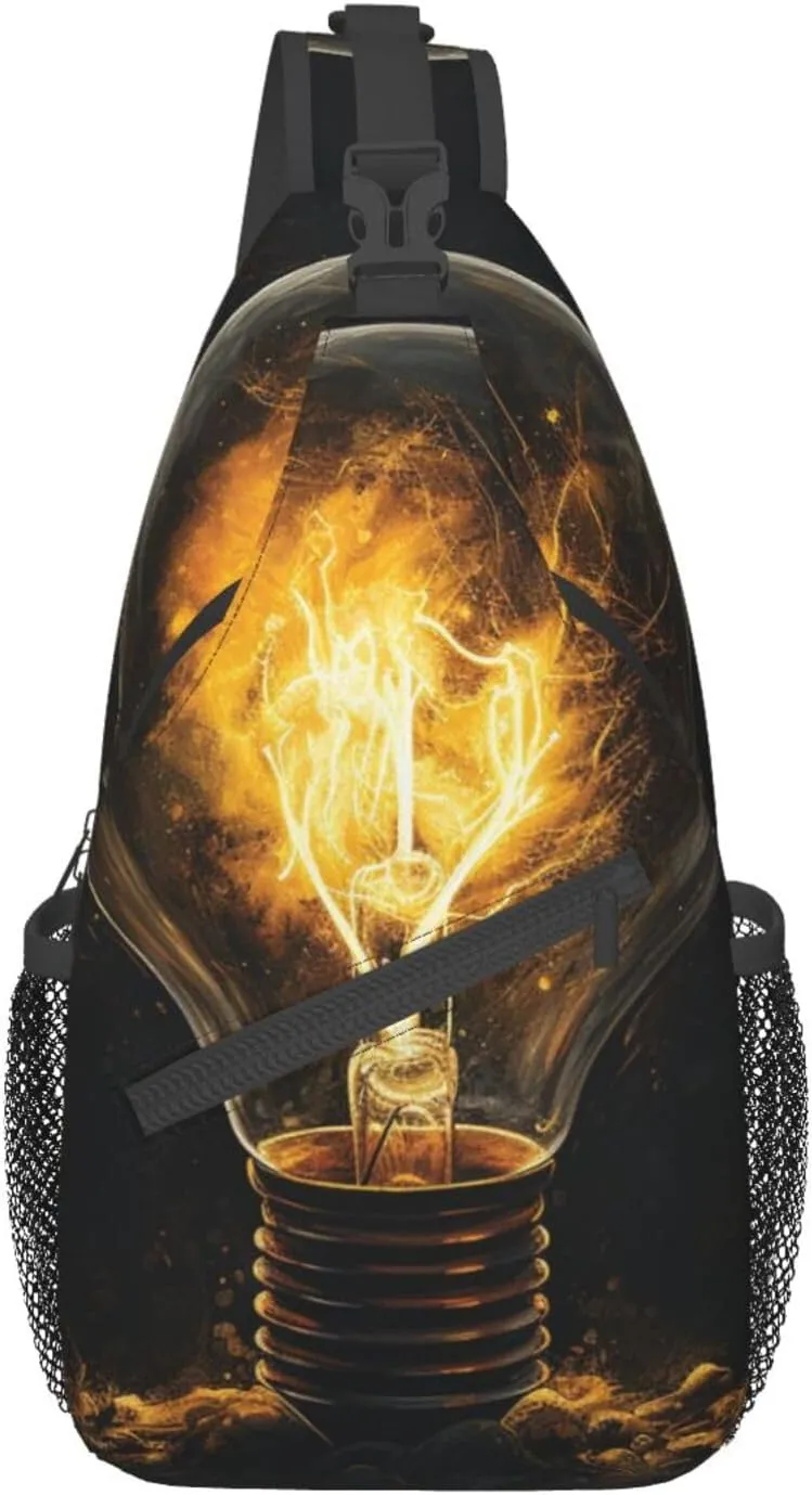 Sling Bag for Women Men Light Orange Print Crossbody Shoulder Bag Chest Shoulder Backpack Travel Hiking Daypack, Light Bulb, One Size
