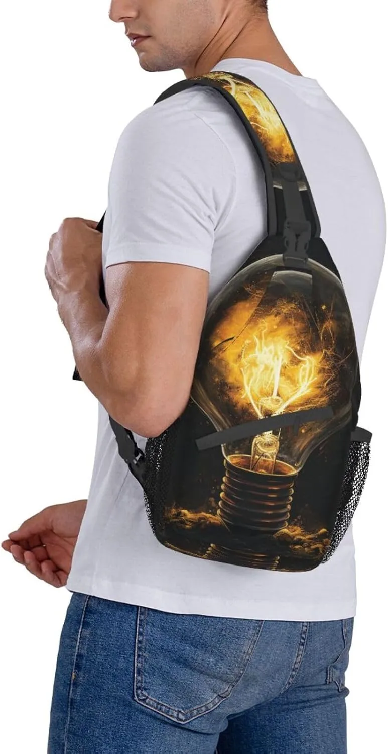 Sling Bag for Women Men Light Orange Print Crossbody Shoulder Bag Chest Shoulder Backpack Travel Hiking Daypack, Light Bulb, One Size