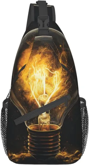 Sling Bag for Women Men Light Orange Print Crossbody Shoulder Bag Chest Shoulder Backpack Travel Hiking Daypack, Light Bulb, One Size