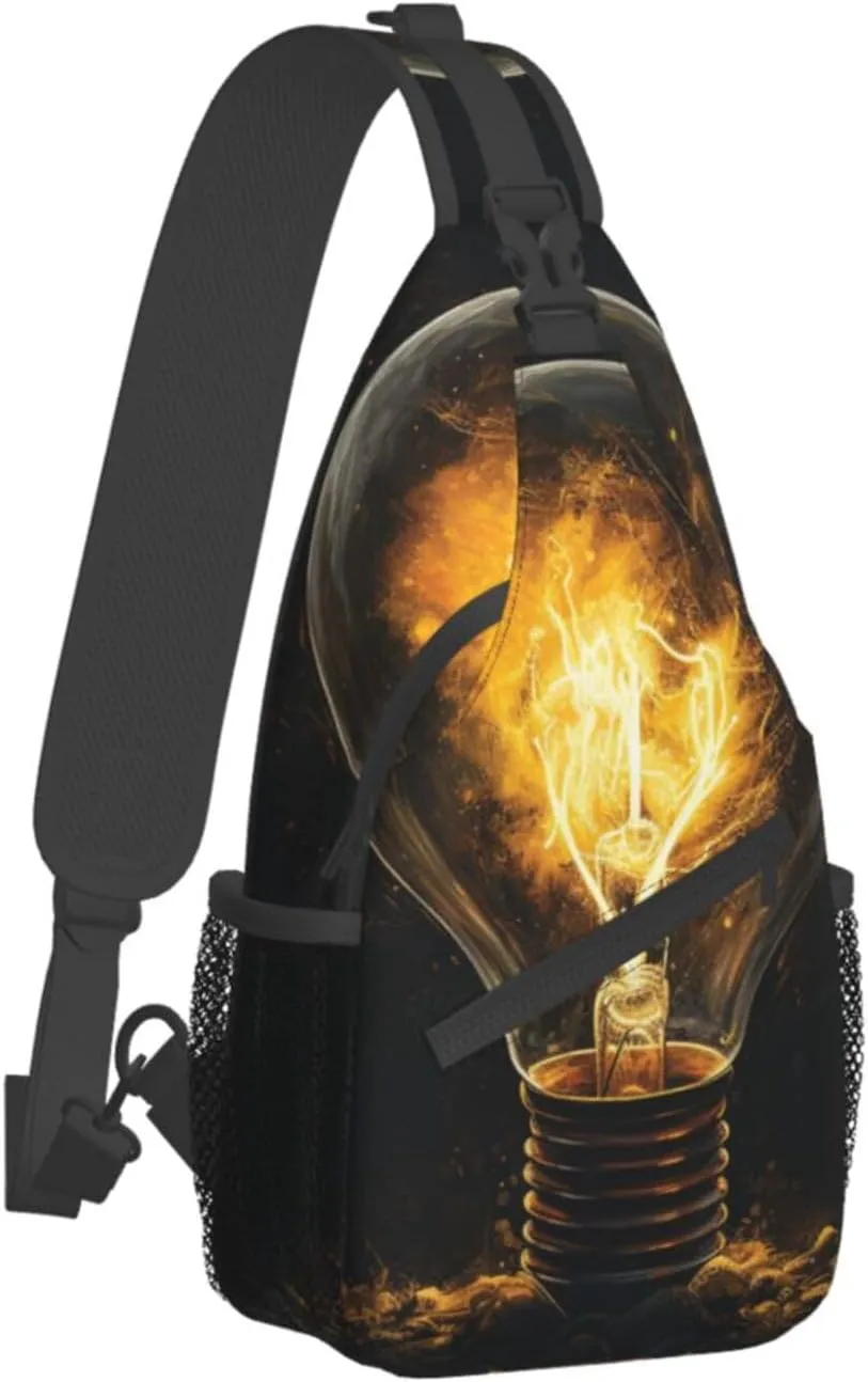 Sling Bag for Women Men Light Orange Print Crossbody Shoulder Bag Chest Shoulder Backpack Travel Hiking Daypack, Light Bulb, One Size