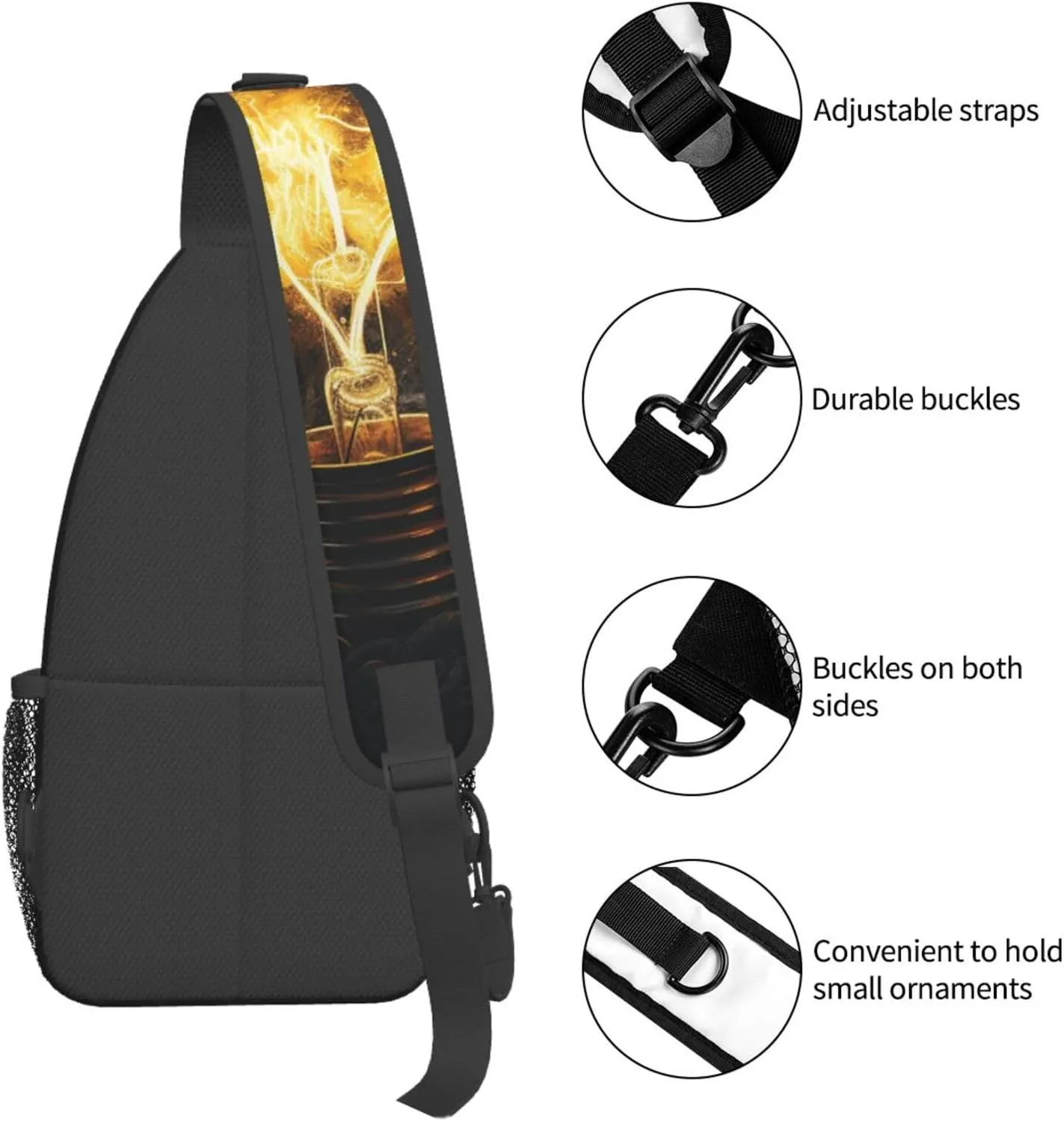 Sling Bag for Women Men Light Orange Print Crossbody Shoulder Bag Chest Shoulder Backpack Travel Hiking Daypack, Light Bulb, One Size