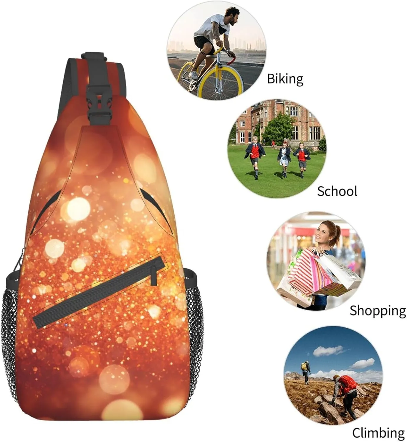 Sling Bag for Women Men Light Orange Print Crossbody Shoulder Bag Chest Shoulder Backpack Travel Hiking Daypack, Light Orange, One Size