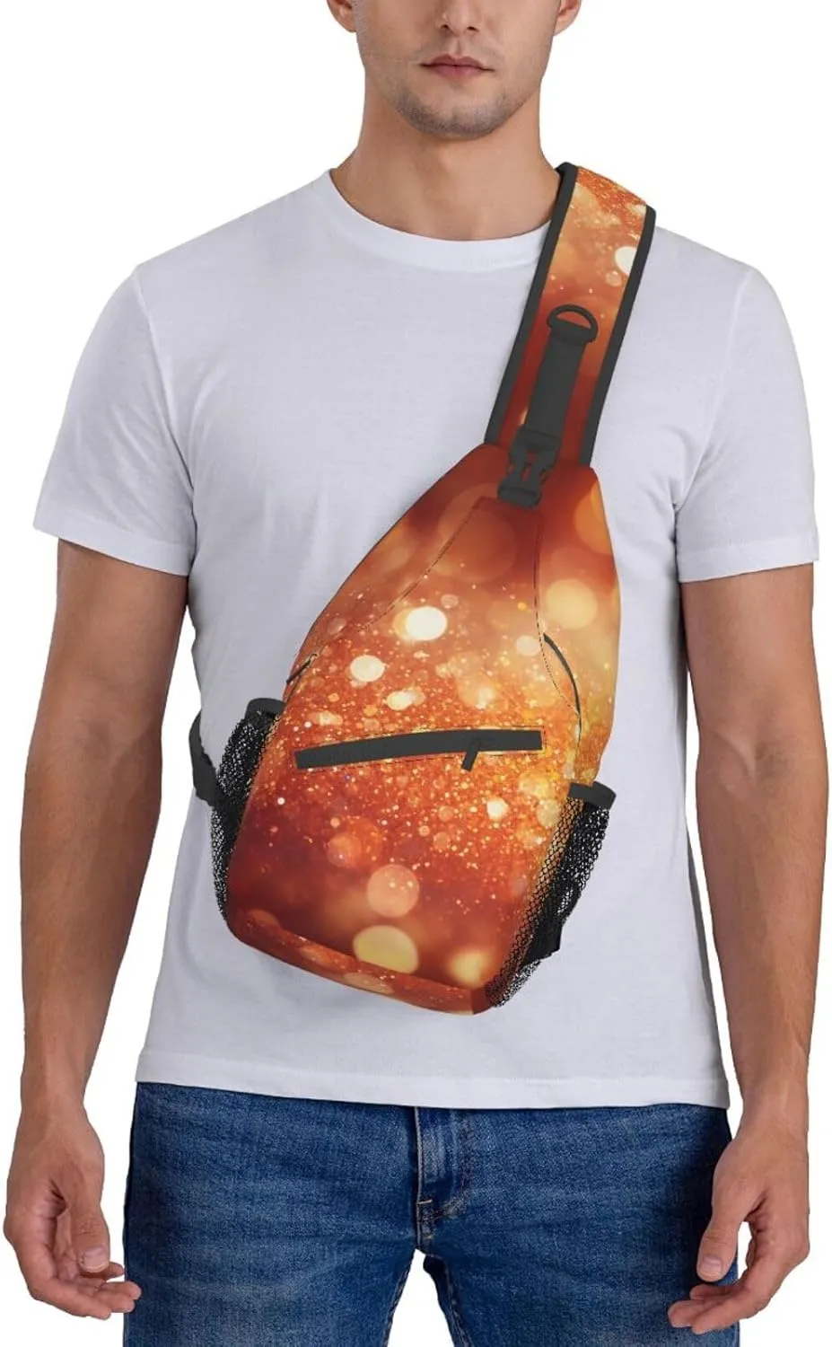 Sling Bag for Women Men Light Orange Print Crossbody Shoulder Bag Chest Shoulder Backpack Travel Hiking Daypack, Light Orange, One Size