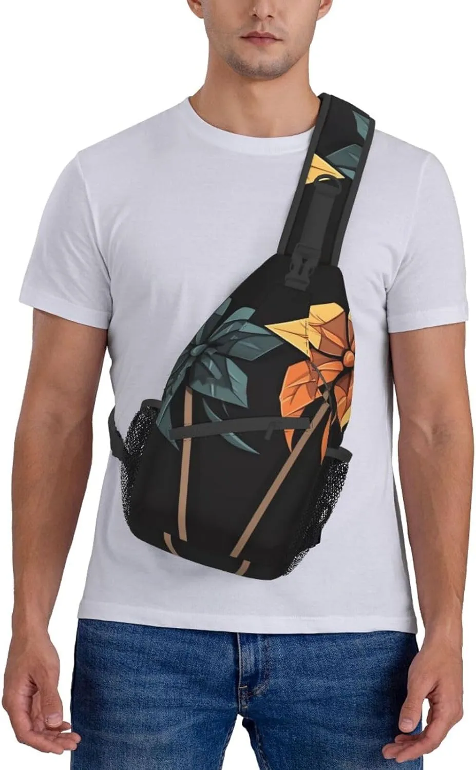 Sling Bag for Women Men Light Orange Print Crossbody Shoulder Bag Chest Shoulder Backpack Travel Hiking Daypack, Origami Windmill, One Size