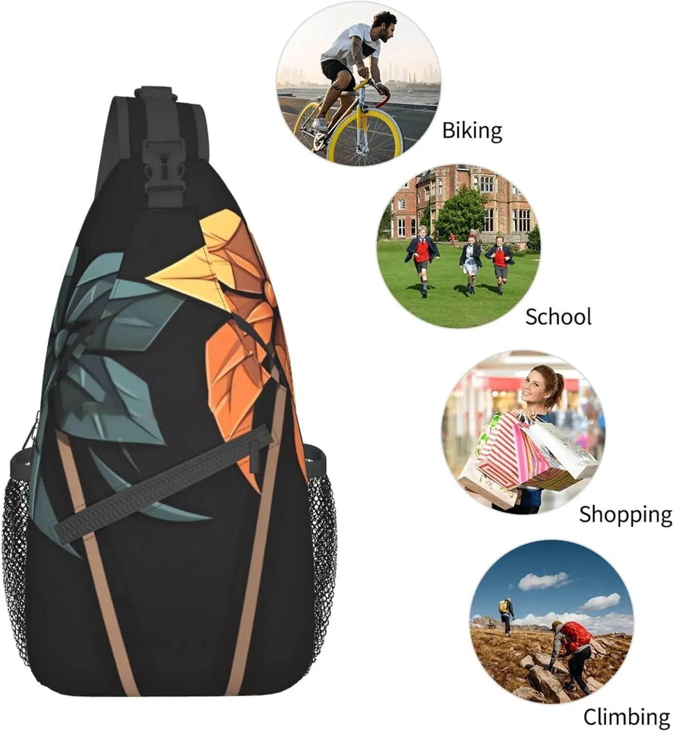 Sling Bag for Women Men Light Orange Print Crossbody Shoulder Bag Chest Shoulder Backpack Travel Hiking Daypack, Origami Windmill, One Size