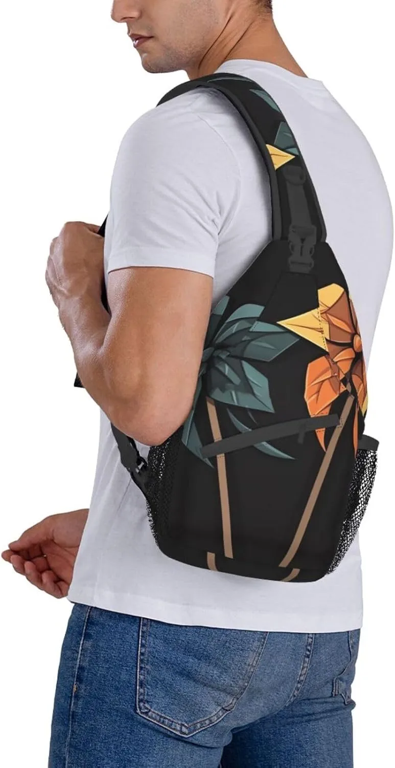 Sling Bag for Women Men Light Orange Print Crossbody Shoulder Bag Chest Shoulder Backpack Travel Hiking Daypack, Origami Windmill, One Size