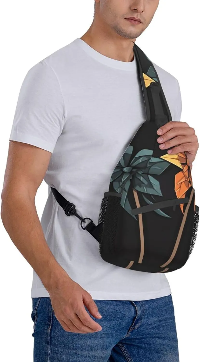 Sling Bag for Women Men Light Orange Print Crossbody Shoulder Bag Chest Shoulder Backpack Travel Hiking Daypack, Origami Windmill, One Size