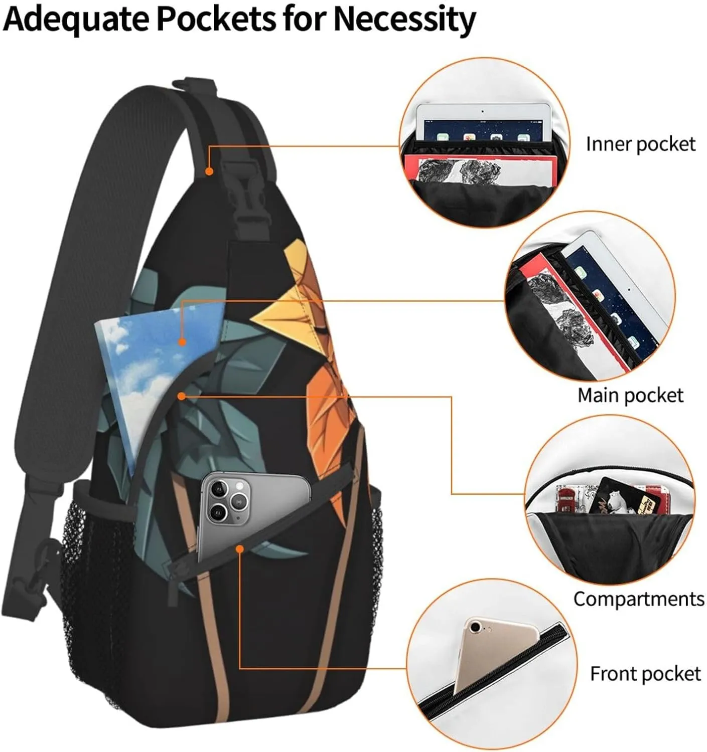 Sling Bag for Women Men Light Orange Print Crossbody Shoulder Bag Chest Shoulder Backpack Travel Hiking Daypack, Origami Windmill, One Size