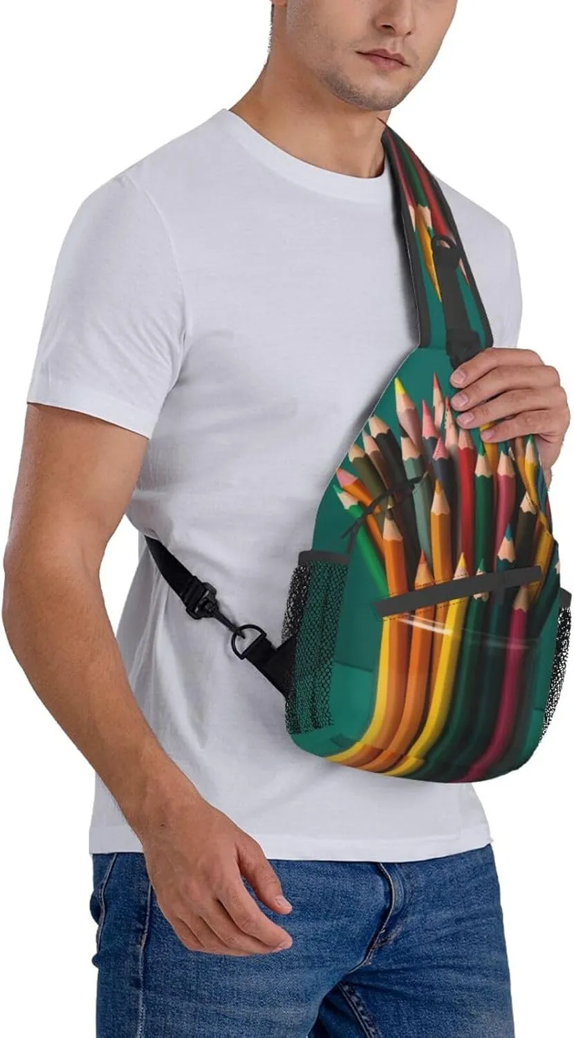 Sling Bag for Women Men Light Orange Print Crossbody Shoulder Bag Chest Shoulder Backpack Travel Hiking Daypack, Pen Holder, One Size