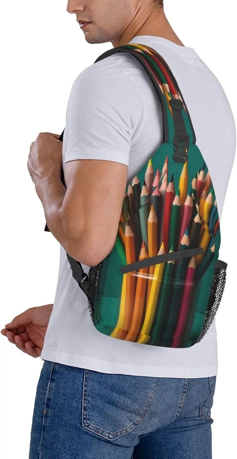 Sling Bag for Women Men Light Orange Print Crossbody Shoulder Bag Chest Shoulder Backpack Travel Hiking Daypack, Pen Holder, One Size