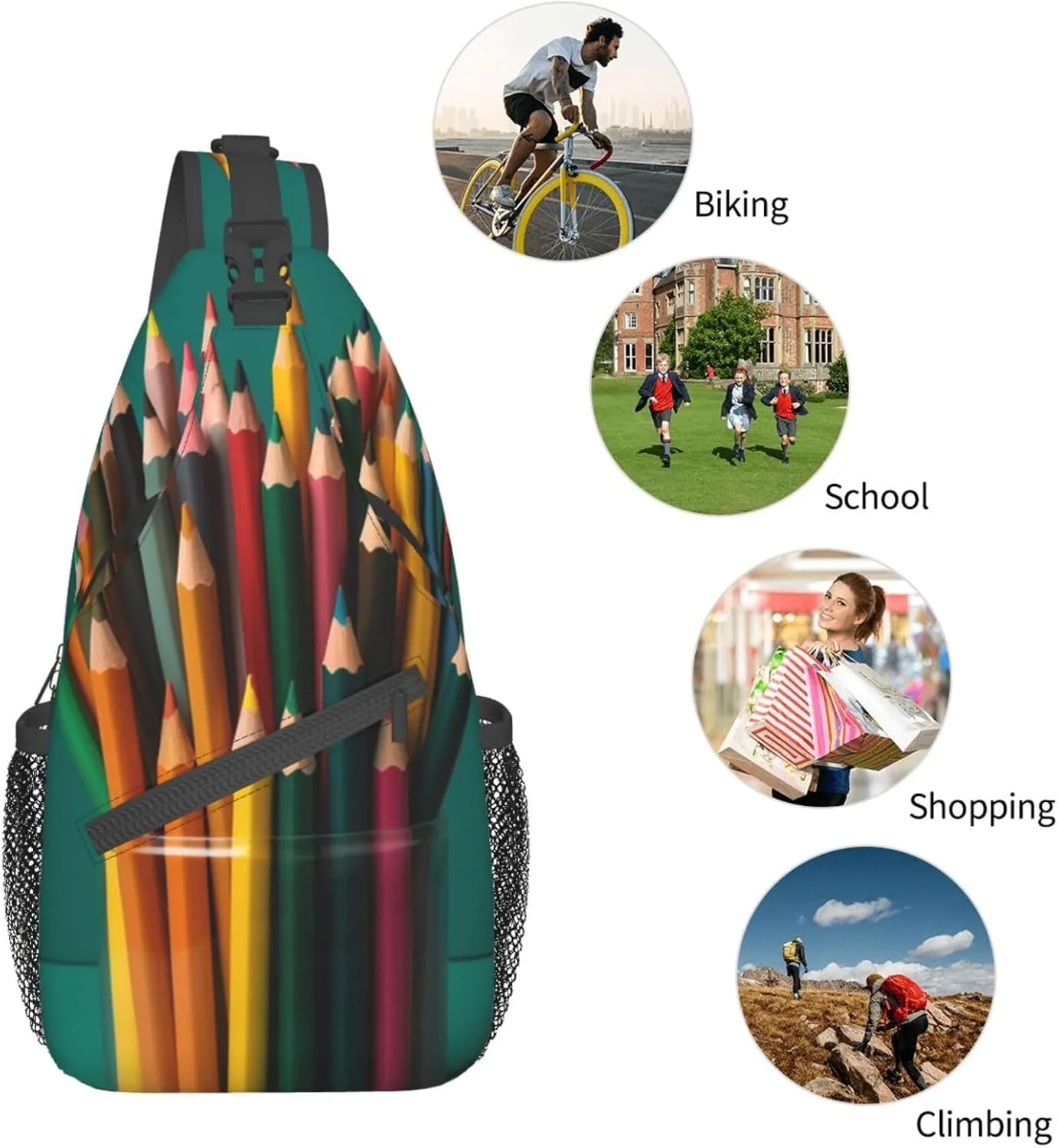 Sling Bag for Women Men Light Orange Print Crossbody Shoulder Bag Chest Shoulder Backpack Travel Hiking Daypack, Pen Holder, One Size