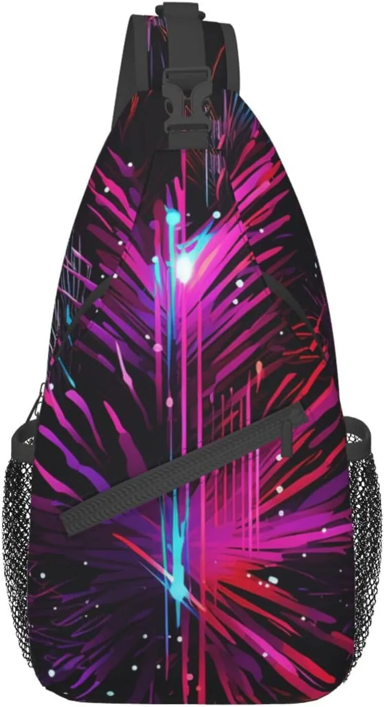 Sling Bag for Women Men Red Night Print Crossbody Shoulder Bag Chest Shoulder Backpack Travel Hiking Daypack, Purple Explosion, One Size