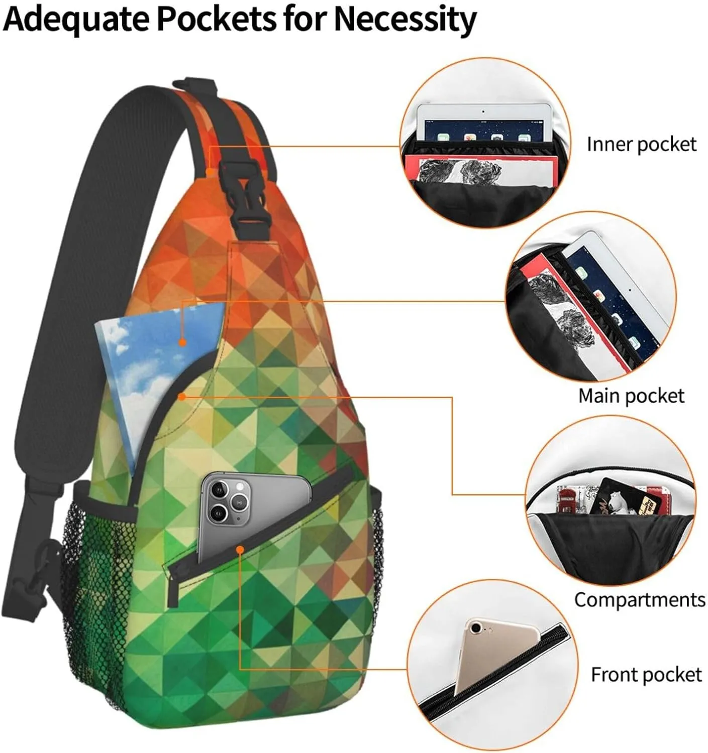 Sling Bag for Women Men Various Gradients Print Crossbody Shoulder Bag Chest Shoulder Backpack Travel Hiking Daypack, Various Gradients, One Size