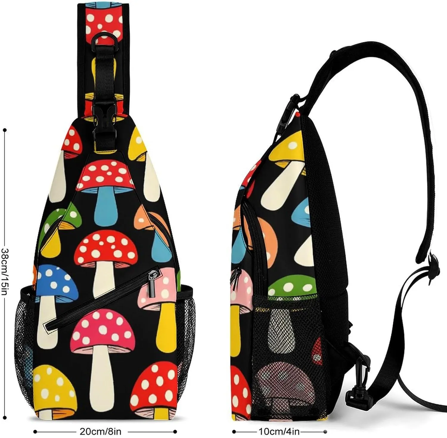 Sling Shoulder Backpack for Men Women Anti-Theft Multipurpose Travel Backpack Camping Outdoor Bag, Cute Mushrooms Ladies Funny Mushroom Crossbody Daypacks Shoulder Packs