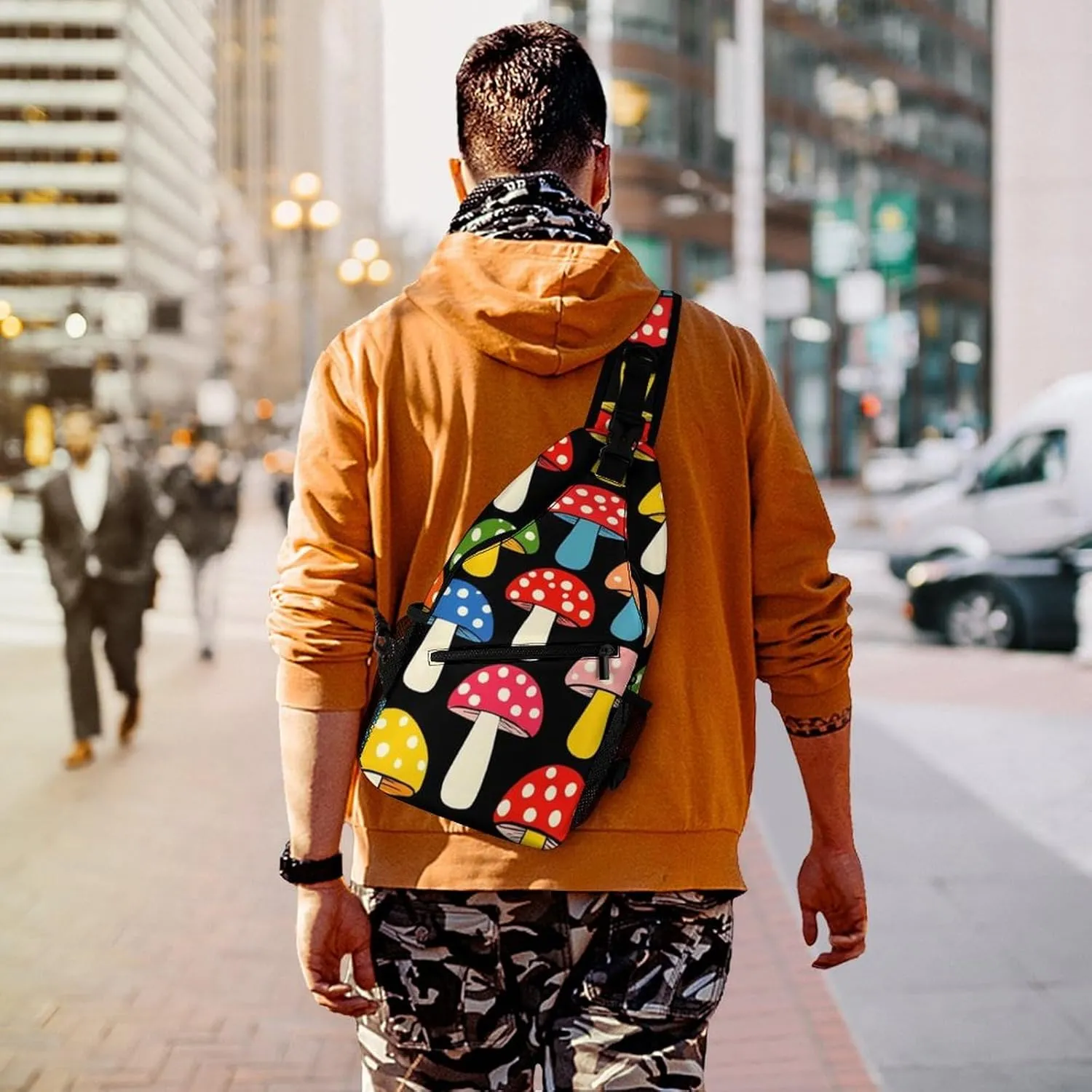Sling Shoulder Backpack for Men Women Anti-Theft Multipurpose Travel Backpack Camping Outdoor Bag, Cute Mushrooms Ladies Funny Mushroom Crossbody Daypacks Shoulder Packs