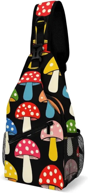 Sling Shoulder Backpack for Men Women Anti-Theft Multipurpose Travel Backpack Camping Outdoor Bag, Cute Mushrooms Ladies Funny Mushroom Crossbody Daypacks Shoulder Packs