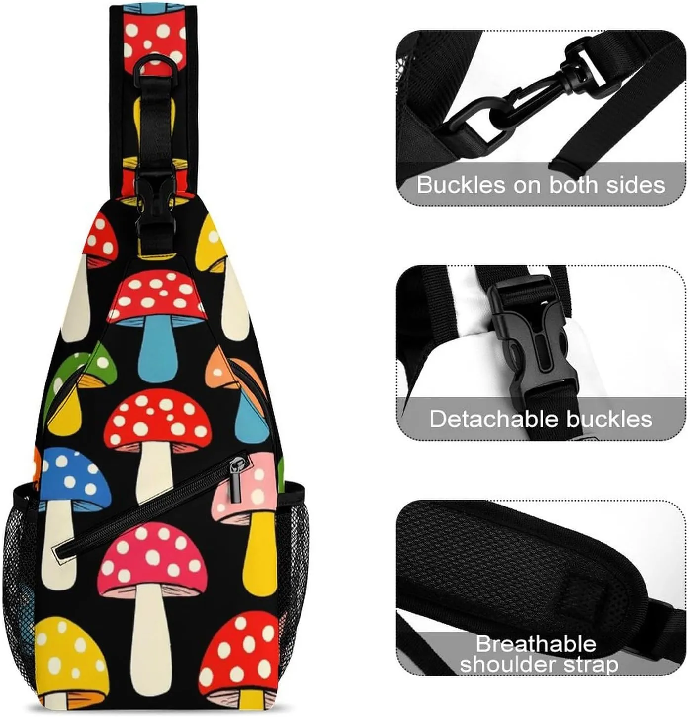 Sling Shoulder Backpack for Men Women Anti-Theft Multipurpose Travel Backpack Camping Outdoor Bag, Cute Mushrooms Ladies Funny Mushroom Crossbody Daypacks Shoulder Packs