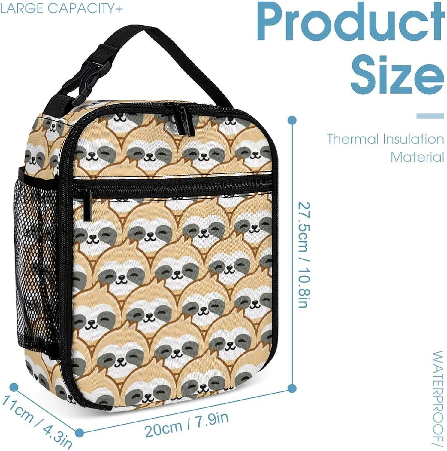 Sloth Backpack with Lunch Box & Pencil Case, 16 Inch Cute Sloths Themed Bookbag, Adjustable Lightweight Large Capacity, Colorful Daily Casual Backpacks Set with Lunch Bag