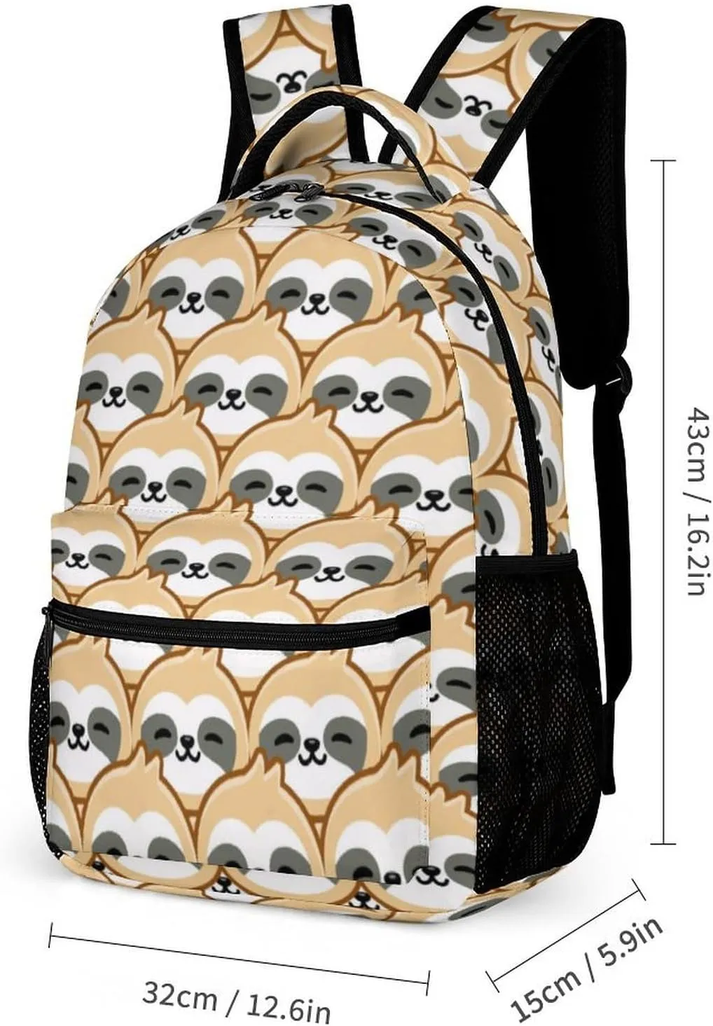Sloth Backpack with Lunch Box & Pencil Case, 16 Inch Cute Sloths Themed Bookbag, Adjustable Lightweight Large Capacity, Colorful Daily Casual Backpacks Set with Lunch Bag