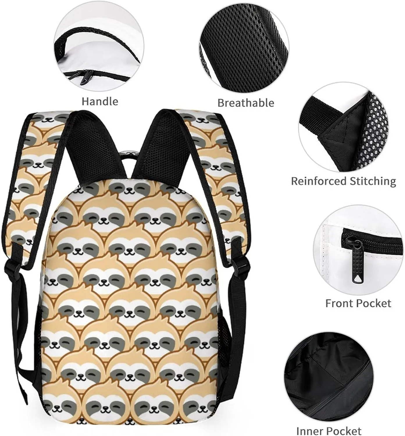 Sloth Backpack with Lunch Box & Pencil Case, 16 Inch Cute Sloths Themed Bookbag, Adjustable Lightweight Large Capacity, Colorful Daily Casual Backpacks Set with Lunch Bag