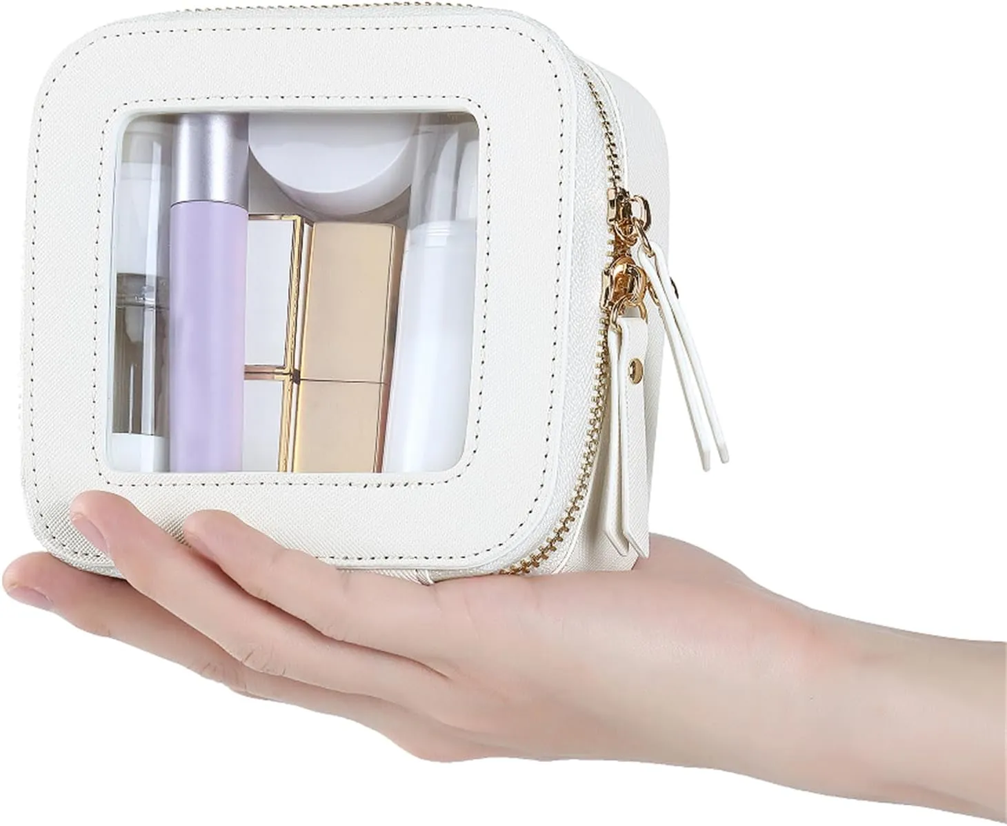 Small Clear Makeup Bag Travel Cosmetic Case, Portable Make Up Organizer Traveling Compact Car Bag for Essentials Transparent Toiletry Bag with Zipper
