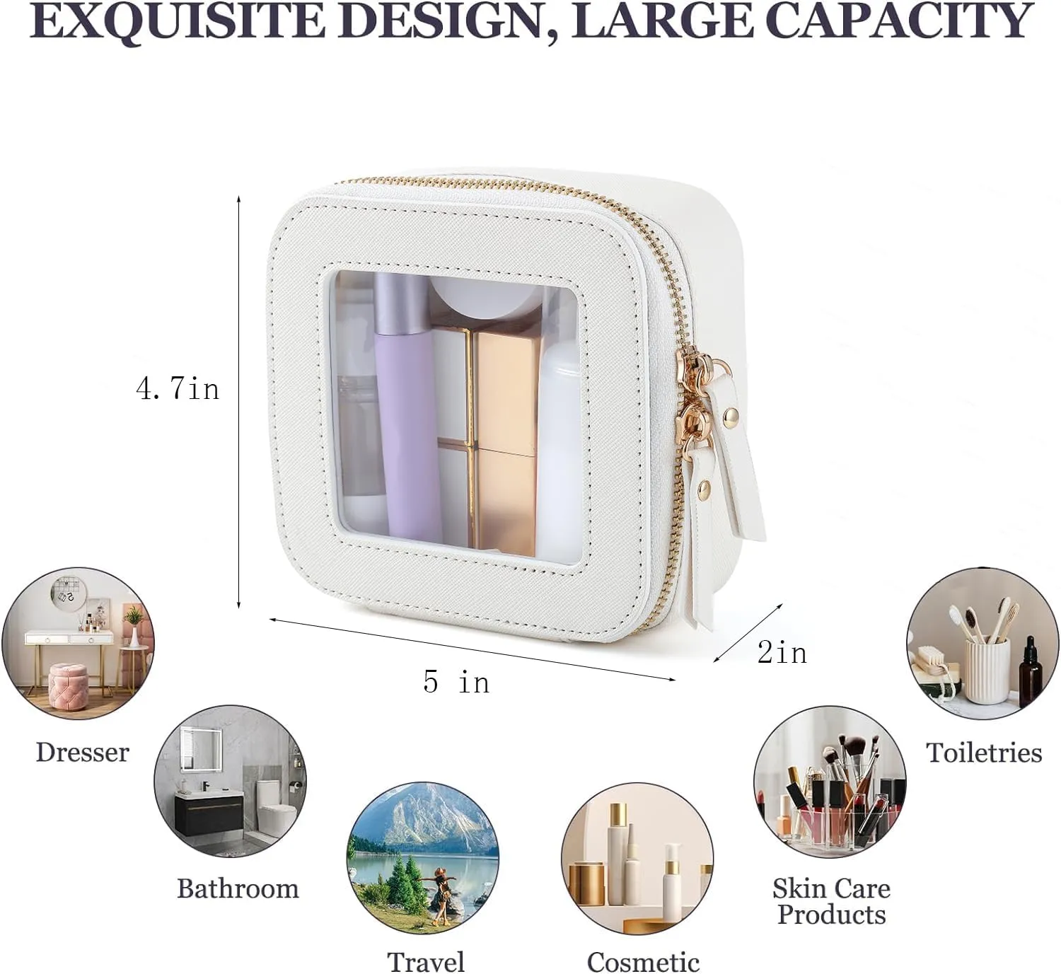 Small Clear Makeup Bag Travel Cosmetic Case, Portable Make Up Organizer Traveling Compact Car Bag for Essentials Transparent Toiletry Bag with Zipper