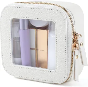 Small Clear Makeup Bag Travel Cosmetic Case, Portable Make Up Organizer Traveling Compact Car Bag for Essentials Transparent Toiletry Bag with Zipper