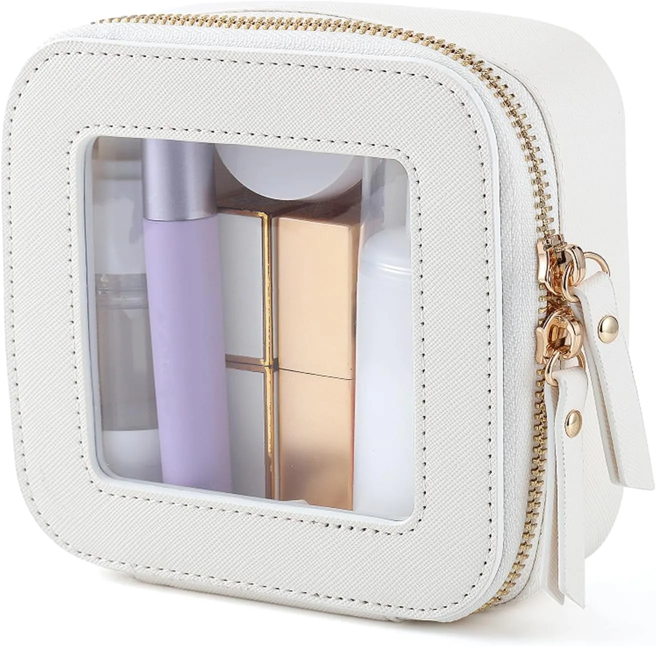 Small Clear Makeup Bag Travel Cosmetic Case, Portable Make Up Organizer Traveling Compact Car Bag for Essentials Transparent Toiletry Bag with Zipper