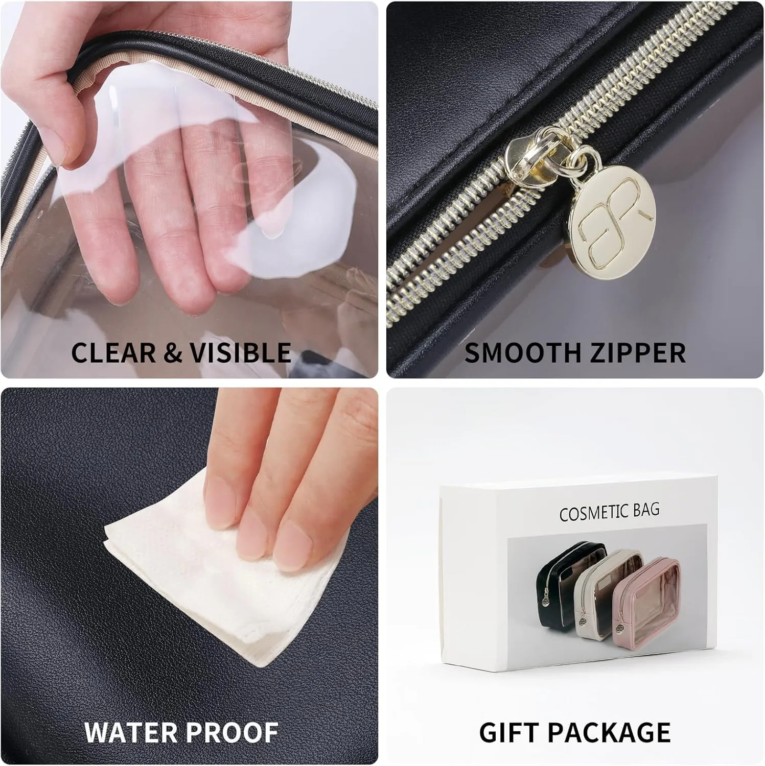 Small Makeup Bag for Purse,Clear Cosmetic Bag for Travel, Organizer Bag for Accessories Black